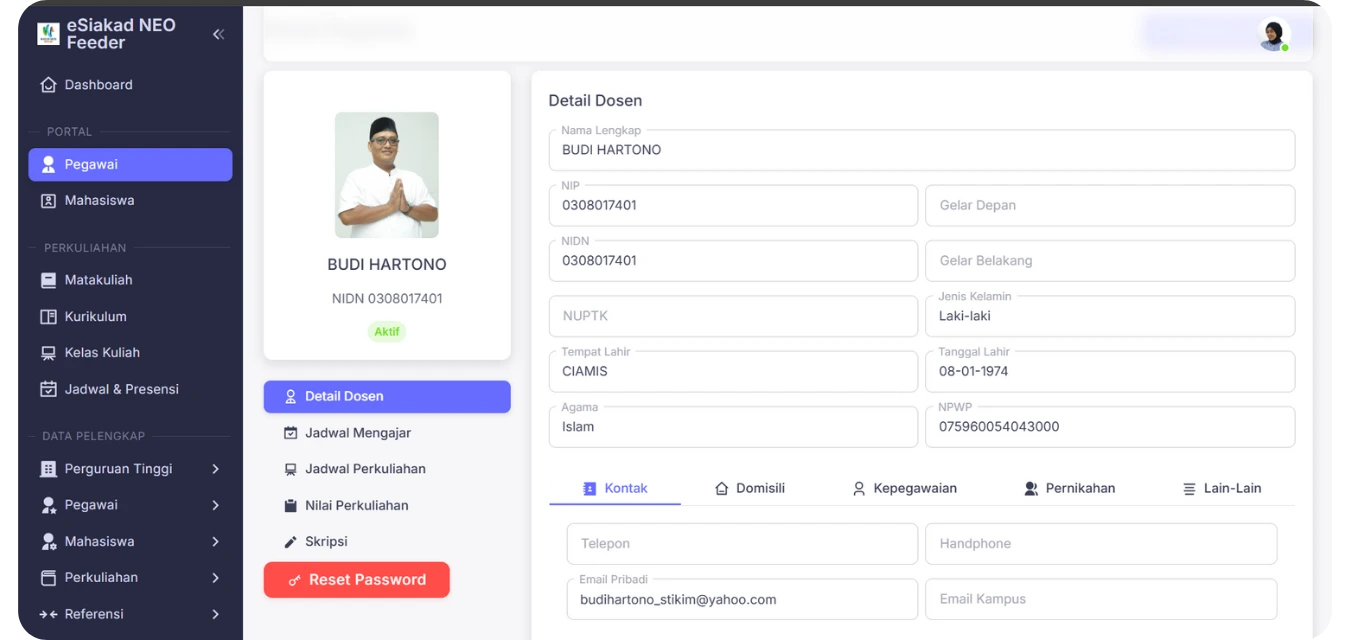 Dashboard eSiakad Pegawai